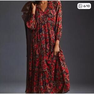 Anthropologie Marais Printed Chiffon Maxi Dress Floral Printed Dress MP
